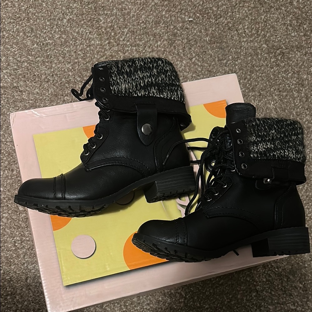 Black Ankle Boots with Knit Cuff